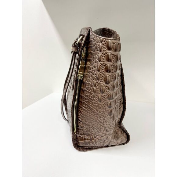 Brahmin Paris Toasted Barley Melbourne Leather Croc Shoulder Tote Purse Bag - Picture 2 of 13